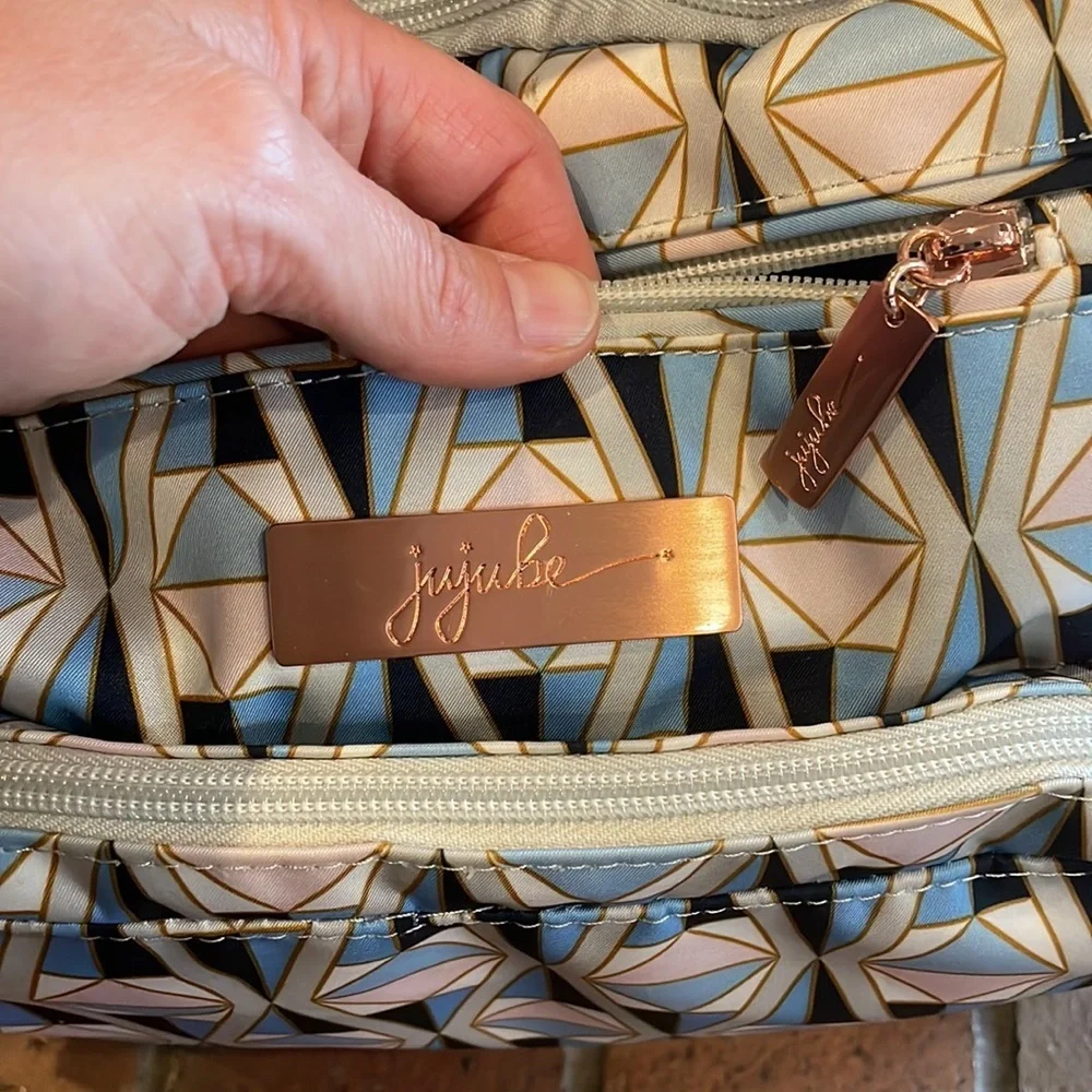 JuJuBe BFF Diaper Bag Prism Rose Geometric Backpack Messenger Rose Gold Hardware